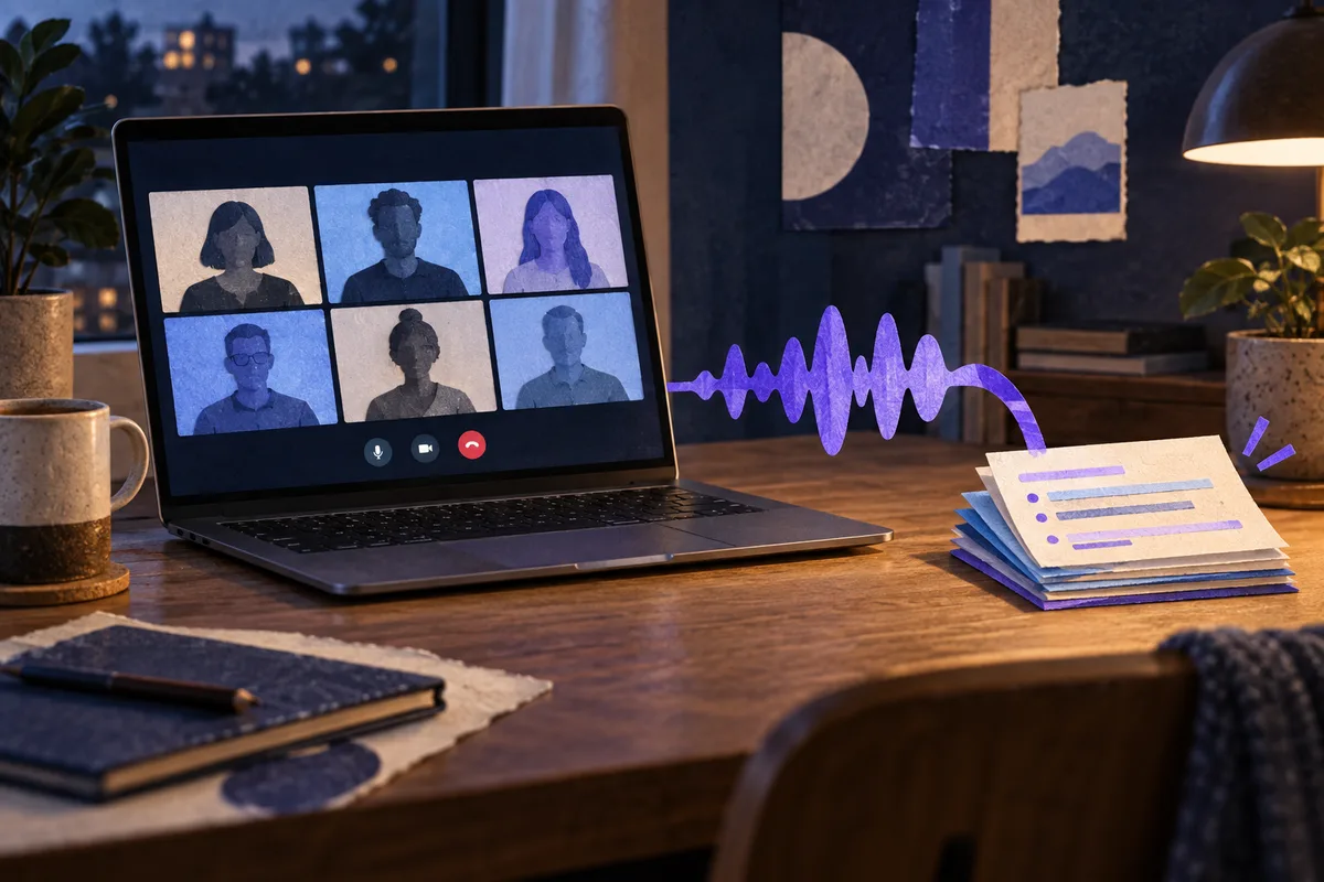 Una videollamada en un portátil se convierte directamente en una pila de notas